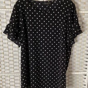 Lane Bryant Fun, Flirty, Flutter Sleeve Black and White Polka Dot Blouse